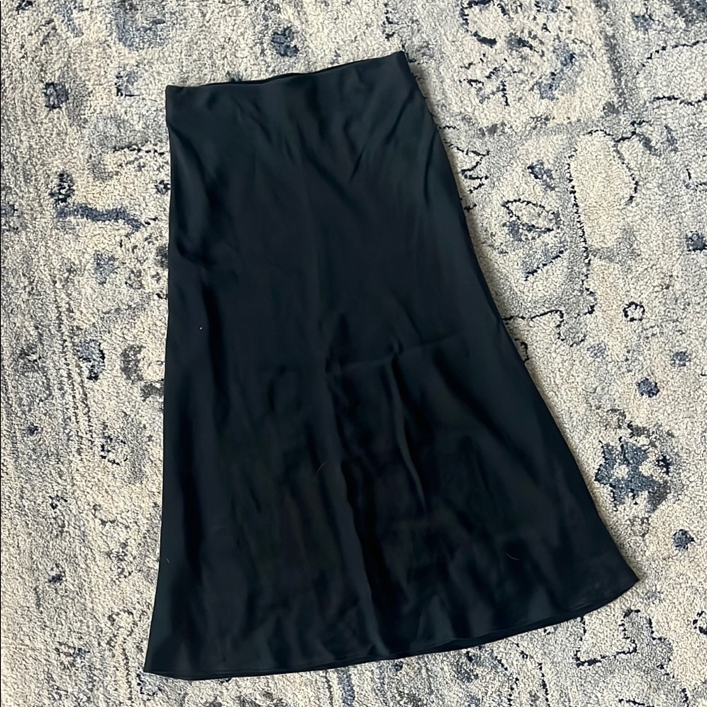 100% Silk Black Quince Slip Midi Skirt